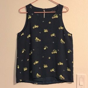 SALE! Navy blue chiffon lemon print sleeveless blouse